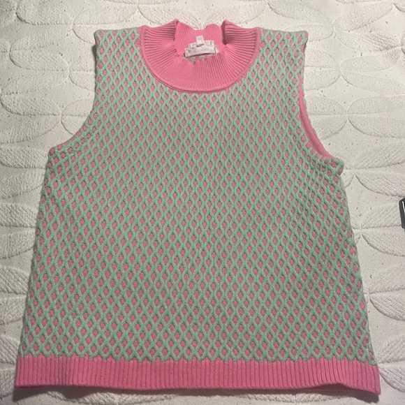 NATIVE YOUTH Sweaters - Pink and lime green sweater vest